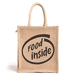 H&B Unisex Waterproof Jute Lunch/Tote/Shopping Bag with Zip Closure (11x9x5.5-inch, Multicolour)