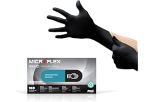 Ansell Microflex 93-732 Guantes Nitrilo Sin Polvo, Guantes Desechables Resistentes, Guantes Negros Latex Free, Guantes Alimentarios Multiusos, Guantes Nitrilo Talla XS (100 Unidades)