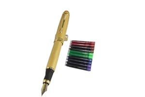 Jinhao 450 Normal Nib Fountain Pen Golden with 5 Color Gullor Ink Cartridges