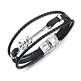 Fate Love Bracciale in pelle bovina multistrato intrecciato a mano, con ciondolo a forma di chitarra, 21 cm, da uomo