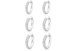 YATEICBC 3 paia Set di orecchini a cerchio Huggie in argento | Mini orecchini cartilaginei ipoallergenico piccolo Huggy Hoop per donna uomo 8mm 10mm 12mm