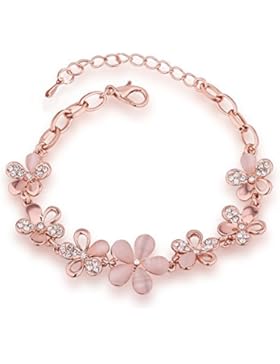 QueenDer Opal Sieben Rose Blume Armband Luxus Mode Schmuck für Damen Frauen Mädchen Rosa Geschenk Rose Gold Farbe