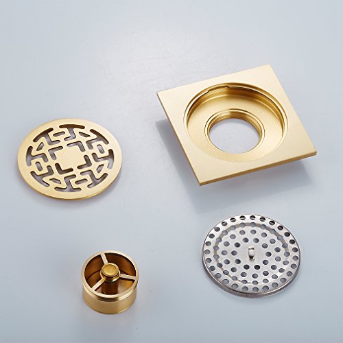 2 Jahre Garantie Auralum® Hochwertiger gold Bodenablauf Duschablauf 10*10cm aus Kupfer Rostenfrei - 4