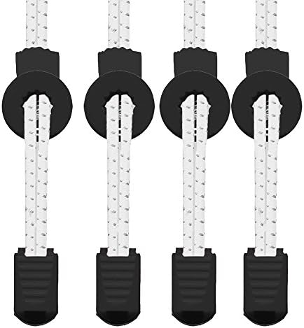 No Tie Elastic Shoelaces with Lock - 2 PAIRS with Reflective Thread - Black Round Shoe Lace for Children Kids Adult Runner- Pull-Tight Replacement Sport Shoe Accessory for Running Triathlon Climbing Fitness, Hiking