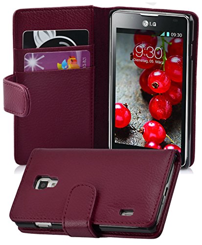 Cadorabo - Funda LG Optimus P710 L7II Book Style de Cuero Sint  tico en Dise  o Libro - Etui Case Cover Carcasa Caja Protecci  n con Tarjetero en BURDEOS-VIOLETA