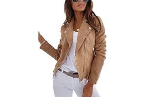 Youning Damen Jacke Kurz Übergangsjacke Moto Bikerjacke Herbst Frühling Leicht Jacken Sommerjacke Reverskragen Langarm Boyfriend Kurze Mantel mit Reißverschluss