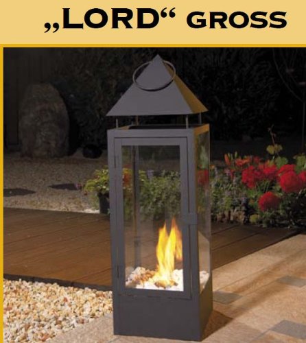 Gartenfeuer Terrassenfeuer Laterne -Lord gross- mit 2 Kg schwarze Steinen
