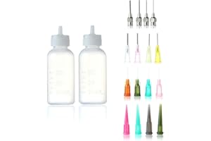 DOHAPPYS Precision Tip Glue Applicator Bottle Plastic Liquid Dropper Bottles with Two 1 Oz Bottles and 16 Needle Tips for Paper Quilling DIY Craft