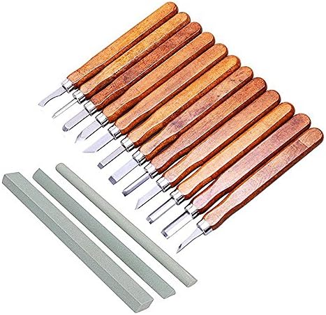 Devolare 12pcs Wood Carving Chisel Set | Knife Tools Kit with 3 Whetstones Bonus - Useful for Beginners, Woodworking, Carpentry