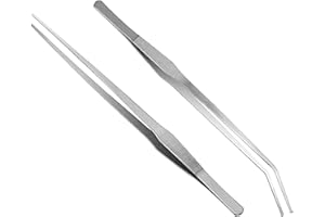 WIIAILOO 2 Pcs 10.6 inch Aquarium Tweezers Stainless Steel Straight Curved Tweezers Fish Tank Clean Aquatic Tool Feeding Tongs for Fish Tank Aquarium