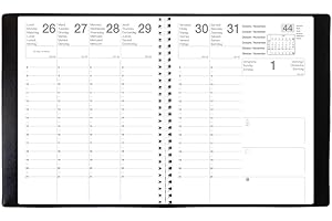 Exdi - Agenda de Bureau Economique Spiralés Mercure Noir - 1 Semaine Sur 2 Pages - Janvier 2026 à Décembre 2026 - Format : 21 x 27 cm