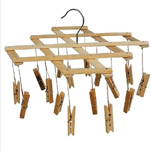 KKLL Magic Hangers Multifunction Bamboo Folding Drying rack 16 clip Windproof Underwear Socks hanging clamps?pack of 2? , 16 clamps
