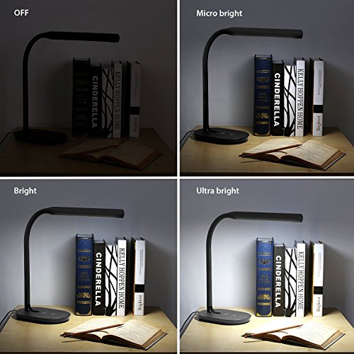 confronta il prezzo Aglaia Lampada da Tavolo a LED, 7W con Porta USB, Touch Dimmerabile Controllo con 3 Livelli per Protezione degli Occhi, Braccio Flessibile 360°. (Nero) miglior prezzo