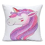 Yililay Licorne Sequin Taie d'oreiller Paillette Réversible Double Couleur Coussin Décoratif Throw Couverture Blanc Argent 40 * 40cm