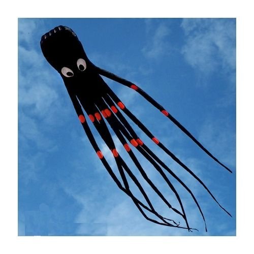Black 3D 24ft Large Octopus Paul Parafoil Kite Black with Handle & String, Beach Park Outdoor Fun Black 3D 24ft Large Octopus Paul Parafoil Kite Black with Handle & String, Beach Park Outdoor Fun