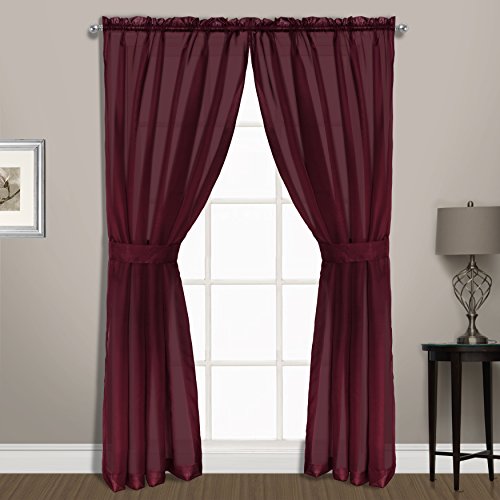 United Curtain Sheer Voile Panel Pair With Tiebacks Burgundy 74