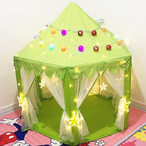 Amazing Tour Castle Tents Hexagon Kids Children Girls Boy Fairy Prince Princess Indoor Outdoor Playhouse 100 LED Lights Green