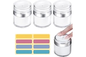 HAOMEEDUO 3 Pcs Dispensador de Crema 50 ml Botes de Crema Vacios Dispensador de Crema Recargable Bote Airless Pump Tarros con Bomba Sin Aire Frascos Airless Pump Dispensador Bomba Crema + 1 Estiqueta
