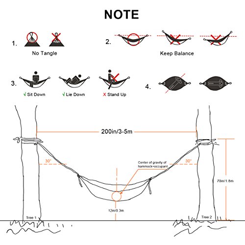 HiCool Hängematte Doppel Camping Hammock aus Atmungsaktiv, Schnell Trocknende Fallschirm Nylon Mehrpersonen 300 x 180 cm, Belastbar bis 300 kg für Reise Camping Garten Trekking Strand Travel u.s.w. (300 x 180 cm, Gelb+Dunkelgrün) - 6
