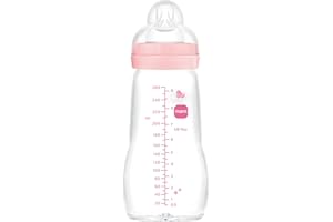 MAM Feel Good A163 Ultra Soft Glass Water Bottle with Patented SkinSoftTM Silicone Teat 2, for 0 Months and Above, 260 ml, Pink