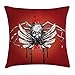 Produktbild tgyew Gothic Throw Pillow Cushion Cover, Dead Skull with Wings and Blood Evil Spider Skeleton Horror Themed Artsy Image, Decorative Square Accent Pillow Case, 18 X 18 inches, Red Black White