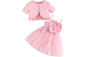 LUVCES Ensemble Bébé Fille Tutu Robe et Cardigan Sets 2 Pièces Elégante sans Manches Nœud Papillon Tulle Robe et Cardigan été Automne Vêtements Tenues