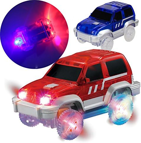 Track Cars Jeep with Flashing Light Up Toy Vehicle Accessories Compatible with Most Racing Tracks for Boys and Girls（Pack of 2)