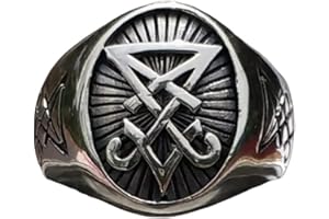 PikaLF Luzifer Ring für Männer, Satan Luzifer Dämonenring, Siegel von Luzifer Ring, Siegel des Satans Siegelring, Teufel Schädel Symbol Ring, Hip Hop Biker Ring, Wikinger Satanischer Schmuck
