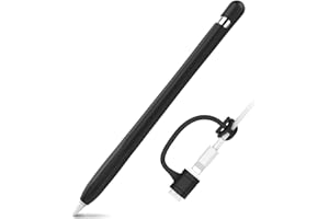 AHASTYLE Coque Apple Pencil 1ère Génération, Anti-Dérapante Silicone Case Cover Protection Apple Pencil 1st Génération [Kit d'attache D'adaptateur de Câble Ajouté] (1 Pack, Noir)