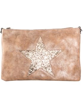 Damen Tasche Umhängetasche klein mit Stern Glitzer cut out Vintage metallic Look Schultertasche TPUSGK