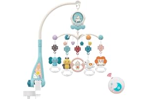 Eners Baby Musik Mobile Babybett, Spieluhr Mobile Baby Mädchen Junge, Mobile Halterung Babybett Wickeltisch mit Musik und Licht & Fernbedienung und Rotationsfunktion (Grün)
