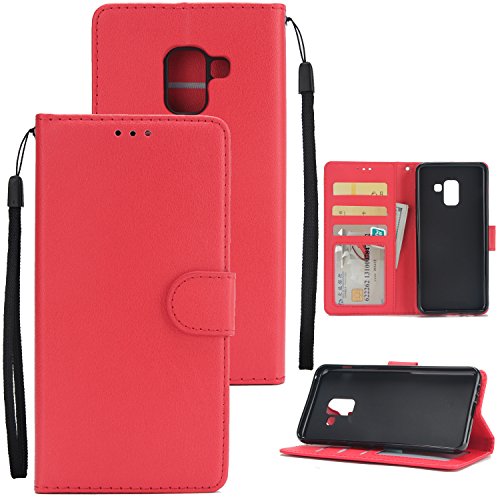 JHTC Galaxy A8 2018 Case Premium PU Leather Wallet Case,Slim Flip Folio Protective Phone Cover For Samsung Galaxy A8 2018 (Red)