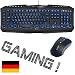 Produktbild Eurosell - Gaming Maus + Tastatur blau beleuchtet - Desktop Deskset Kabel verkabelt Keyboard Mouse Set Pc Computer Spiele Zocker Spiele Gamer Game Qwertz deutsche Deutsch wired