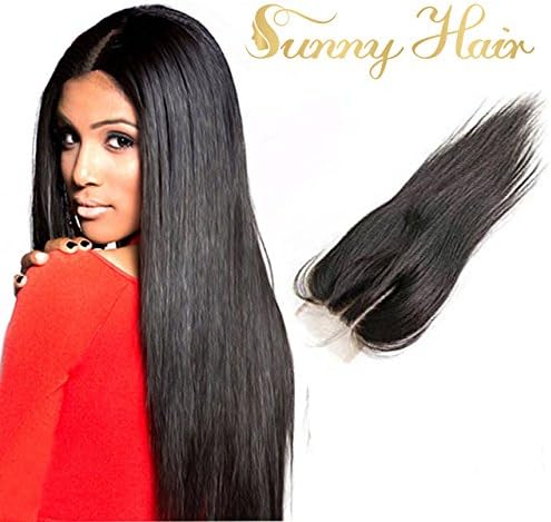 Sunny 10"3.5*4" Three Part Brazilian Vigin Human Hair Natural Black Silky Straight Top Lace Closure Hair