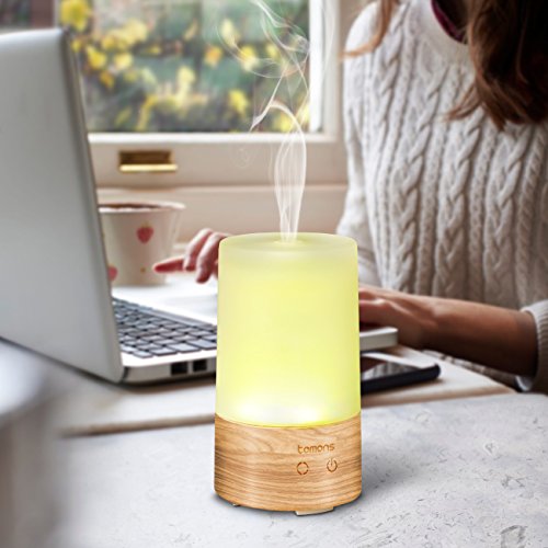 Tomons Diffuser für ätherische Öle, Aromatherapie Ultraschall flüsterleise mit sechs verschiedenen Leuchtfarben automatische Abschaltung – 100 ml Luftbefeuchter aus Naturholz/ Glas - 7
