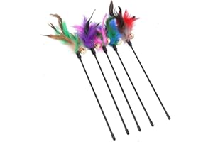 SITRDA 5pcs Cat Feather Toys Wand Interactive Stick Toy Wire Chaser for Kitten Pet (41cm)