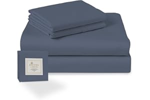 PIZUNA LINENS Pizuna Set lenzuola letto super king Cotone 180x200 cm Blu Scuro, 400 fili con trama Sateen in 100% Cotone a fiocco lungo Completo lenzuola con 1 lenzuolo con angoli, 1 lenzuolo sopra, 2 federe