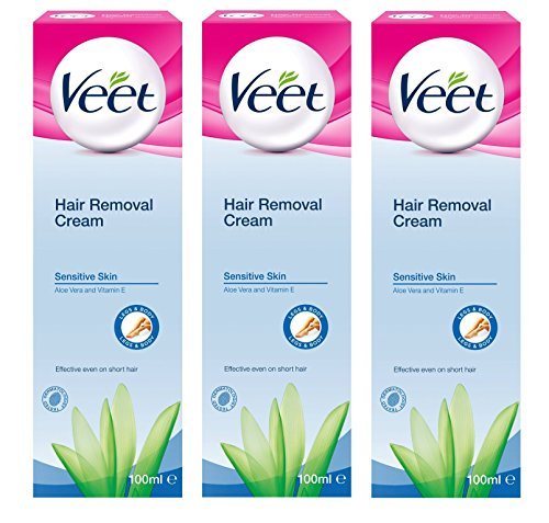 Veet Sensitive Skin Hair Removal Cream Aloe Vera and Vitamin E 100ml - 3 Pack