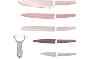 Navaris 6-częściowy zestaw noży, zawiera: obieraczkę - 5 x nóż kuchenny ze stali nierdzewnej i 1 x ceramiczna obieraczka do warzyw - nóż do mięsa nóż do chleba - wielokolorowy zestaw noży