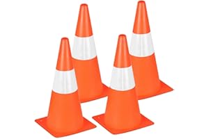 ALYTREE 4 Pack 38cm Traffic Safety Cones with Reflective Collars, No Parking Cones| Training Cones| Orange Construction Cones| Road Cones for Parking lot, Driveway, Sport and Driving Training