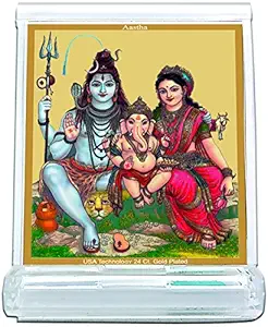AASHTA Classic Die Molded Acrylic with 24K Gold Plated Foil Shiva Parivar Family Photo Frame for Car Dashboard | Study Table | Pooja Room | Office