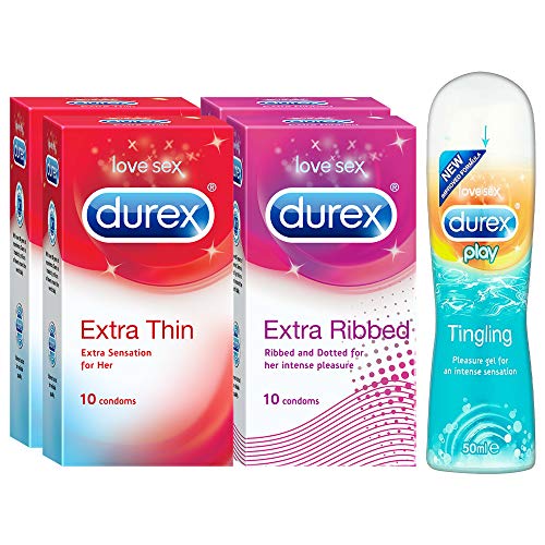 Durex Pleasure Packs (Condoms - 10 Count (Pack of 2, Extra Thin), Condoms - 10 Count (Pack of 2, Extra...