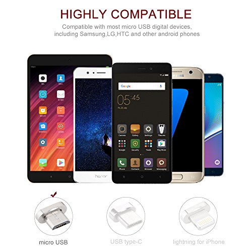 Mbuynow 3A C  ble Micro USB Magn  tique en Nylon Tress   C  ble Chargeur et Donn  es Synchronisation Magn  tique C  ble de charge Aimant   pour Android divers  Samsung Galaxy S4  S5  S6  S6 Edge  S7  Note  LG  HTC et Sony  etc - Argent