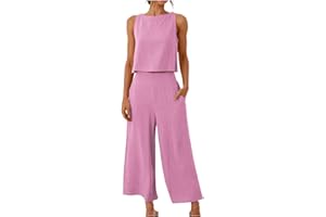 NUSGEAR 2024 Conjunto Dos Piezas Mujer algodón Lino Casual Camiseta sin manga y Pantalones largo verano Chalecos Deportivo Suelto Traje Cómodo Moda Conjunto Casa Color sólido ligera