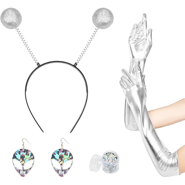KALUROIL 4 stuks ruimte-hoofdband, Alien-accessoireset, 2 stuks alien-brillen met 2 stuks Martian antenne, hoofdband, bal voor feestaccessoires