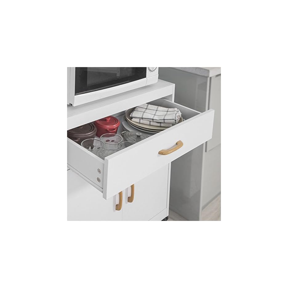 SoBuy® FSB12-W Mikrowellenschrank mit Rollen Küchenschrank Küchenwagen