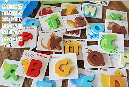 JUN 26 Letters Cognitive Card Wooden Letters Puzzle Toy, Alphabet Wooden Educational Letter Puzzle, Animal Letters Preschool Learning Toy - Perfect For Children To Develop Intelligence Learning There Alphabet Wooden Jigsaw Puzzle Toys for Children 1-3 years old, Enlightenment Early Childhood Educational Toys Alphanumeric Cognitive Three-dimensional Puzzle Wooden Toys