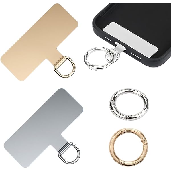 Sibba 8 stuks telefoonkoord-patches, 360° draaibaar roestvrij staal, telefoonketting, universele pads, telefoonband, telefoonband, sleutelkoord, adapter, mobiele telefoonbeveiliging, pads