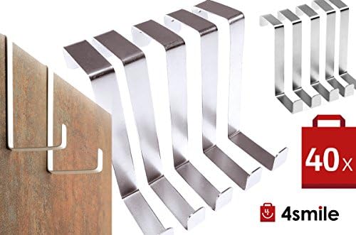 OVER THE DOOR HOOKS 40 pieces by 4smile – Made in Germany ǀ reversible COAT HOOKS for doors and cabinet drawers ǀ coat hangers and door hooks ǀ galvanised steel