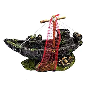 Jainsons Pet Products? Black Pearl Ship Ornament for Aquarium Fish Tank Decoration with air Stone Suitable for Medium Aquarium Fish Tank (Black Pearl)